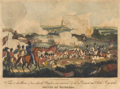 Tomado en el momento en que los coraceros fueron rodeados por el 79º Regimiento y los Greys escoceses en la Batalla de Waterloo, 18 de junio de 1815, grabado por Romney y publicado por Richard Evans, 1816 de William Heath