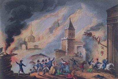 El Incendio de Moscú, septiembre de 1812, grabado por Thomas Sutherland de William Heath