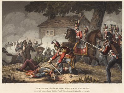 La Guardia de Caballos en la Batalla de Waterloo, uno de los oficiales habiendo matado a un coronel francés corta su charretera en triunfo, grabado por M. Dubourg, 1819 de William Heath