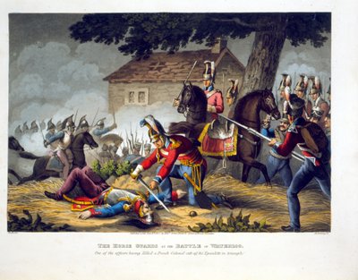 Los Guardias a Caballo en la Batalla de Waterloo, grabado por Matthew Dubourg de 