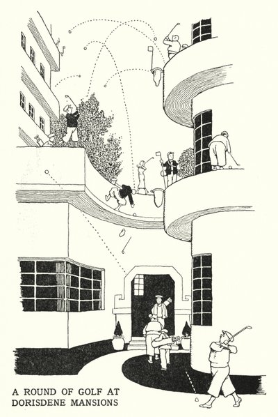 Una ronda de golf en Dorisdene Mansions de William Heath Robinson