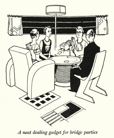 Un dispositivo ordenado para fiestas de bridge de William Heath Robinson