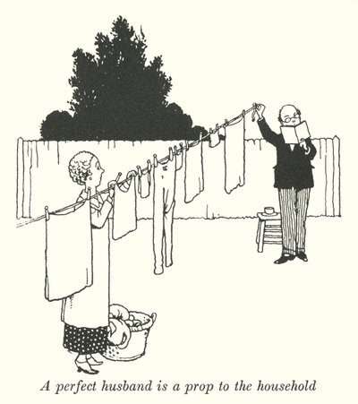 Un esposo perfecto es un apoyo para el hogar (litografía) de William Heath Robinson