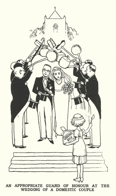 Una guardia de honor apropiada en la boda de una pareja doméstica de William Heath Robinson