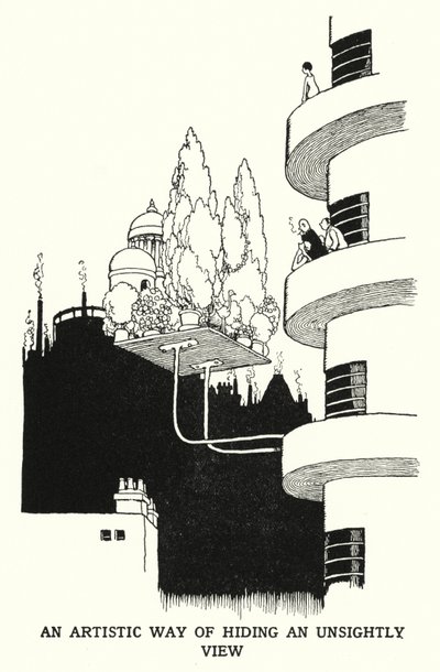 Una forma artística de ocultar una vista desagradable de William Heath Robinson