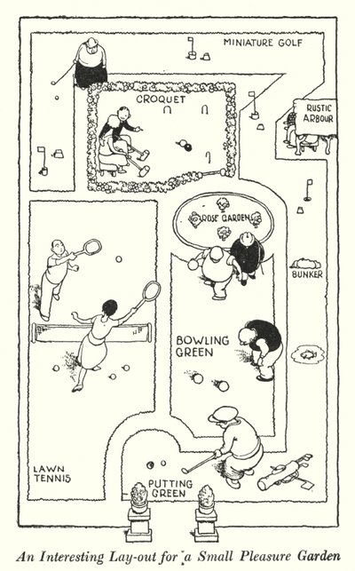 Un Diseño Interesante para un Pequeño Jardín de Placer de William Heath Robinson
