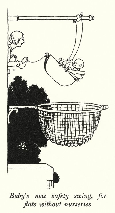 El Nuevo Columpio Seguro del Bebé, para Pisos sin Guarderías de William Heath Robinson