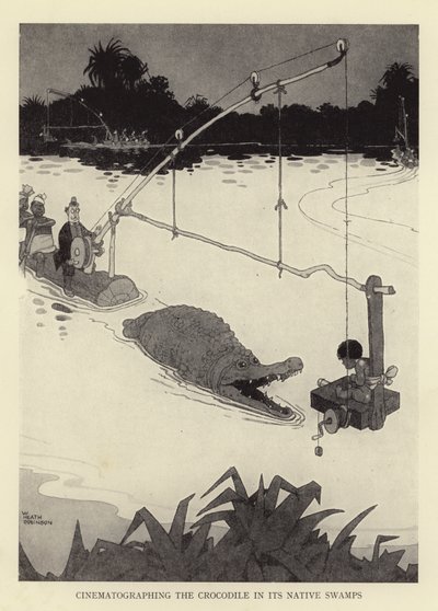 Filmando al cocodrilo en sus pantanos nativos de William Heath Robinson