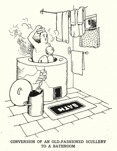 Conversión de una cocina anticuada a un baño de William Heath Robinson