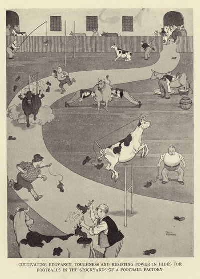 Cultivando flotabilidad, dureza y resistencia en pieles para balones de fútbol en los corrales de una fábrica de balones de William Heath Robinson