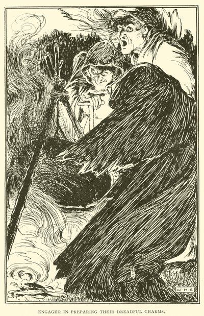 Comprometidos en preparar sus terribles encantos de William Heath Robinson