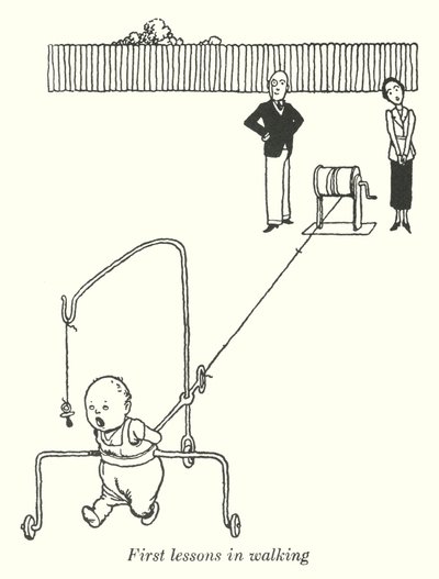 Primeras lecciones para caminar (litografía) de William Heath Robinson