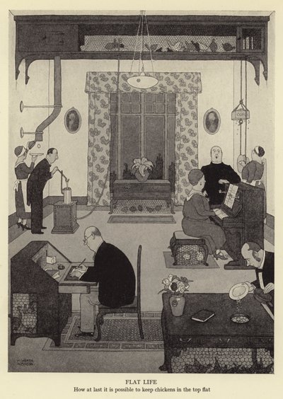 Vida plana, cómo finalmente es posible criar gallinas en el piso superior de William Heath Robinson