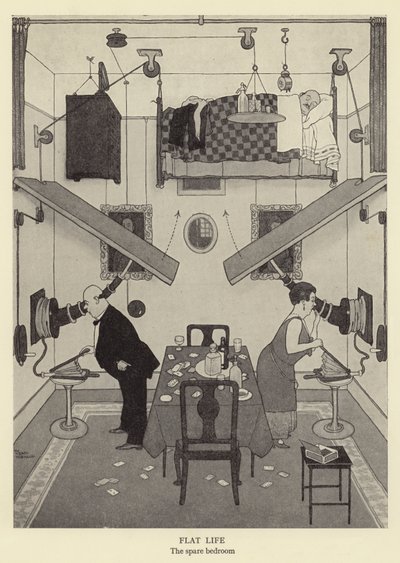 Vida plana, el dormitorio de invitados de William Heath Robinson