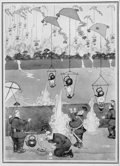 Ataque de la tetera voladora, de Algunas imágenes espantosas de la guerra, 1915 de William Heath Robinson