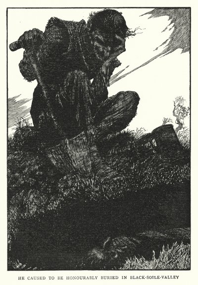 Hizo que fuera enterrado honorablemente en el Valle de la Tierra Negra (litografía) de William Heath Robinson