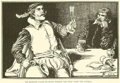Él incitó a Cassio a ser demasiado libre con la botella de William Heath Robinson