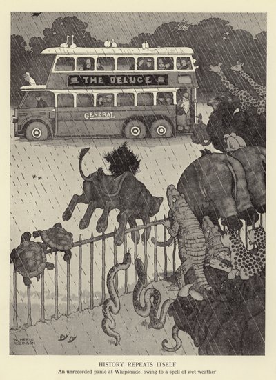 La historia se repite, un pánico no registrado en Whipsnade, debido a un período de clima húmedo de William Heath Robinson