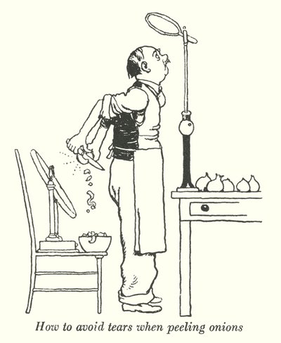 Cómo evitar lágrimas al pelar cebollas (litografía) de William Heath Robinson