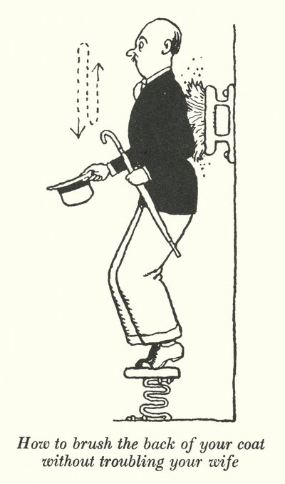 Cómo cepillar la parte trasera de tu abrigo sin molestar a tu esposa (litografía) de William Heath Robinson