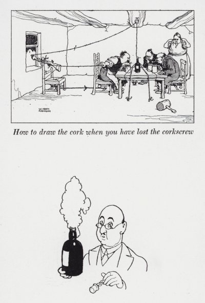 Cómo sacar el corcho cuando has perdido el sacacorchos de William Heath Robinson