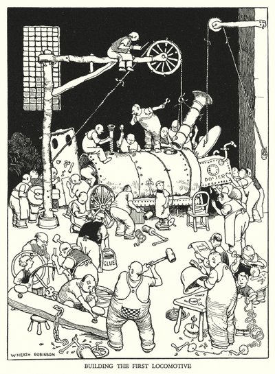 Ilustración para Railway Ribaldry de W Heath Robinson de William Heath Robinson