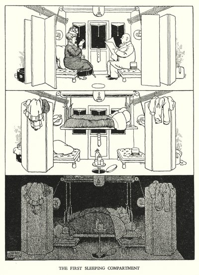 Ilustración para Railway Ribaldry de W Heath Robinson de William Heath Robinson