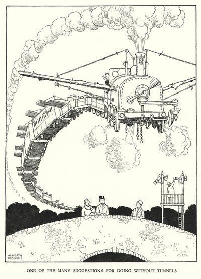 Ilustración para Railway Ribaldry de W Heath Robinson de William Heath Robinson