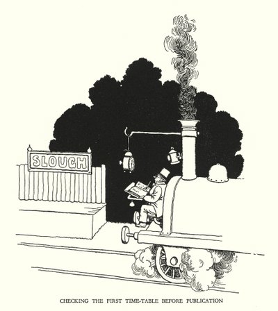 Ilustración para Railway Ribaldry de W Heath Robinson de William Heath Robinson