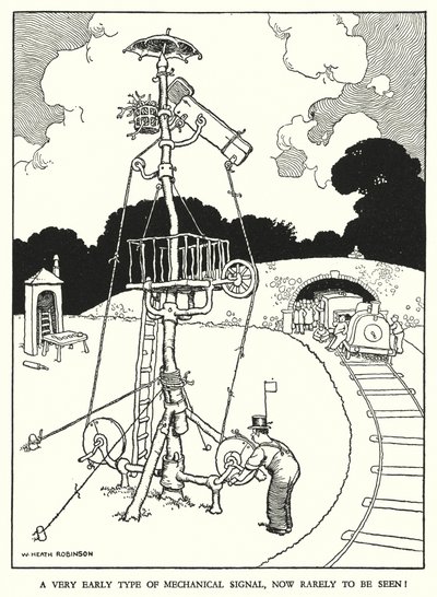 Ilustración para Railway Ribaldry de W Heath Robinson de William Heath Robinson