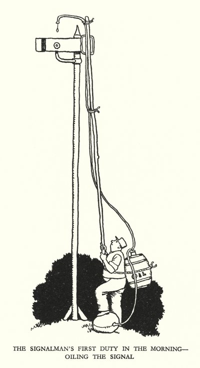 Ilustración para Railway Ribaldry de W Heath Robinson de William Heath Robinson