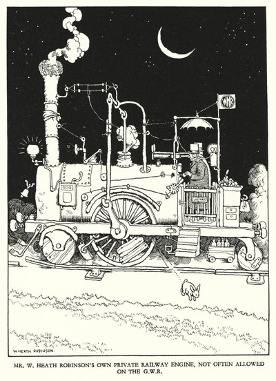 Ilustración para Railway Ribaldry de W Heath Robinson de William Heath Robinson
