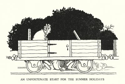 Ilustración para Railway Ribaldry de W Heath Robinson de William Heath Robinson