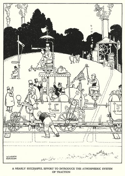 Ilustración para Railway Ribaldry de W Heath Robinson de William Heath Robinson