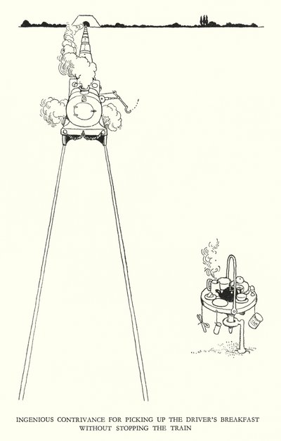 Ilustración para Railway Ribaldry de William Heath Robinson