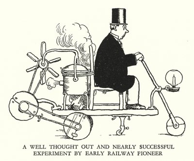 Ilustración para Railway Ribaldry de W Heath Robinson de William Heath Robinson