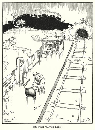 Ilustración para Railway Ribaldry de W Heath Robinson de William Heath Robinson