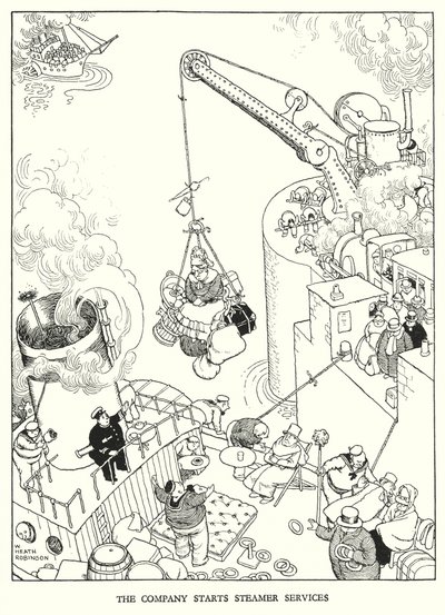 Ilustración para Railway Ribaldry de W Heath Robinson de William Heath Robinson
