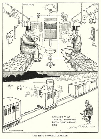 Ilustración para Railway Ribaldry de W Heath Robinson de William Heath Robinson