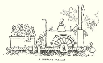 Ilustración para Railway Ribaldry de W Heath Robinson de William Heath Robinson