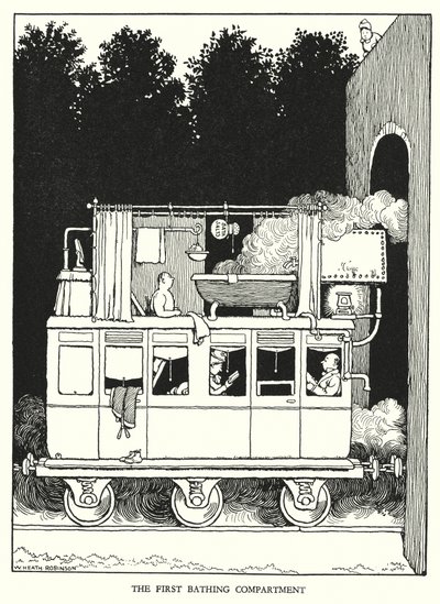 Ilustración para Railway Ribaldry de W Heath Robinson de William Heath Robinson