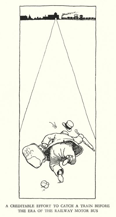 Ilustración para Railway Ribaldry de W Heath Robinson de William Heath Robinson