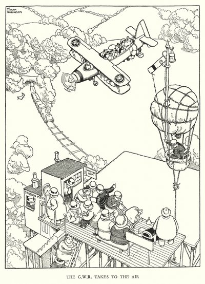Ilustración para Railway Ribaldry de W Heath Robinson de William Heath Robinson