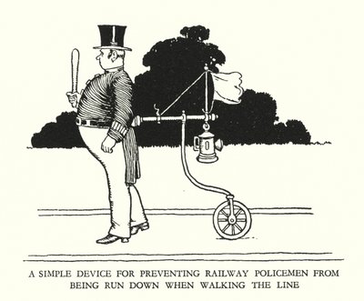 Ilustración para Railway Ribaldry de W Heath Robinson de William Heath Robinson