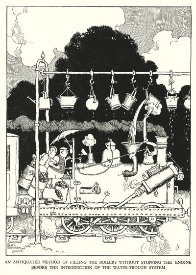 Ilustración para Railway Ribaldry de W Heath Robinson de William Heath Robinson