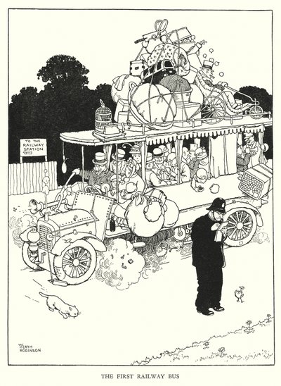 Ilustración para Railway Ribaldry de W Heath Robinson de William Heath Robinson