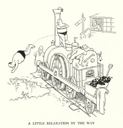 Ilustración para Railway Ribaldry de W Heath Robinson de William Heath Robinson