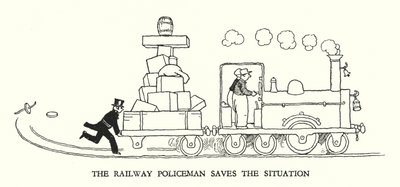 Ilustración para Railway Ribaldry de W Heath Robinson de William Heath Robinson