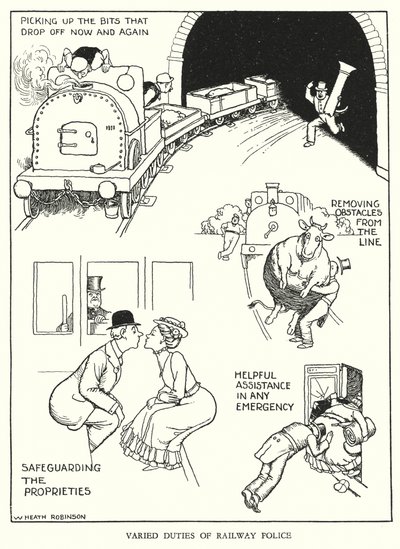 Ilustración para Railway Ribaldry de William Heath Robinson