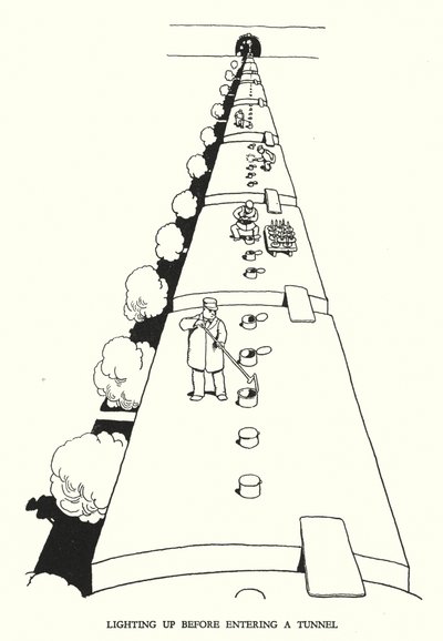 Ilustración para Railway Ribaldry de William Heath Robinson
